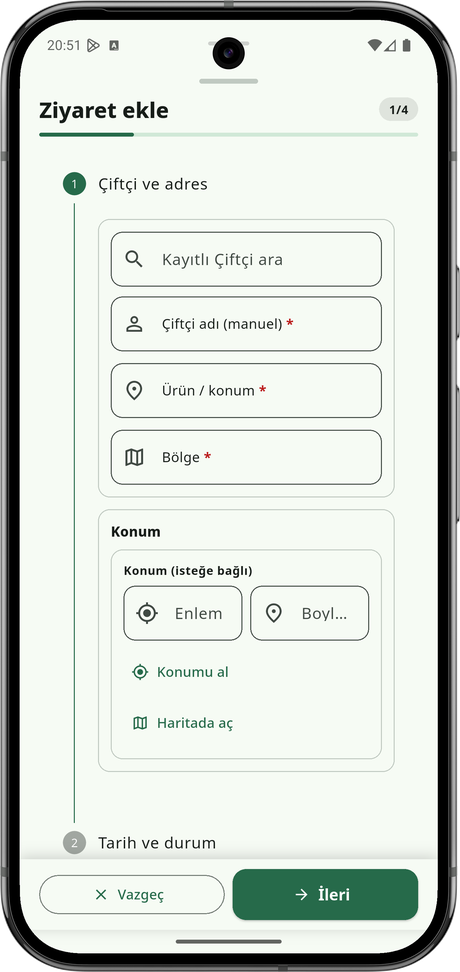 ÇiftçiTakip — Ziyaret ekleme
