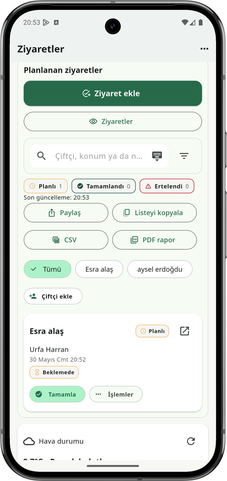 ÇiftçiTakip — Ziyaret panosu