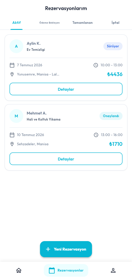 Pırıldio - Rezervasyonlar ve canlı takip durumu
